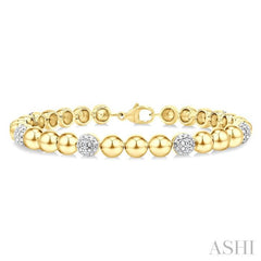 6 MM Bold Bead and 1/5 Ctw Round Cut Diamond Fashion Bracelet in Yellow Gold Vermeil