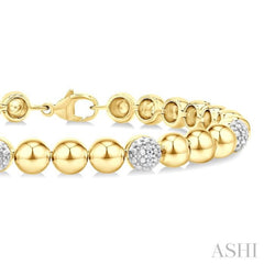 6 MM Bold Bead and 1/5 Ctw Round Cut Diamond Fashion Bracelet in Yellow Gold Vermeil