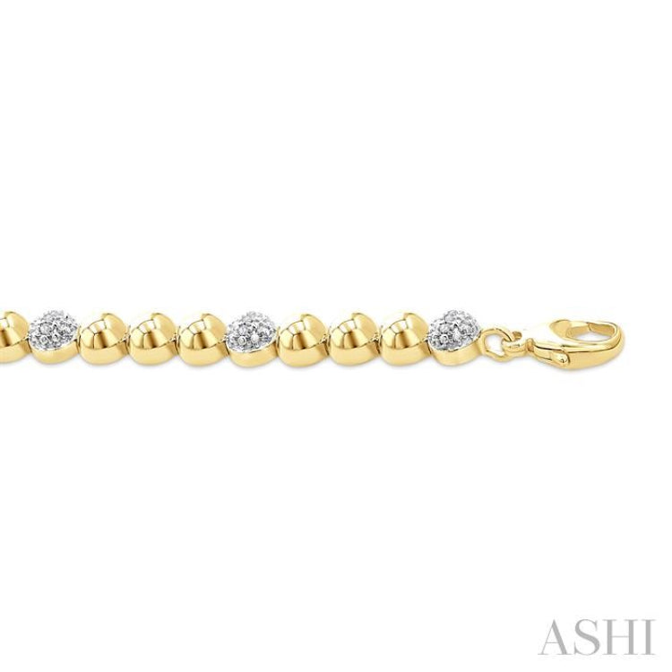 6 MM Bold Bead and 1/5 Ctw Round Cut Diamond Fashion Bracelet in Yellow Gold Vermeil
