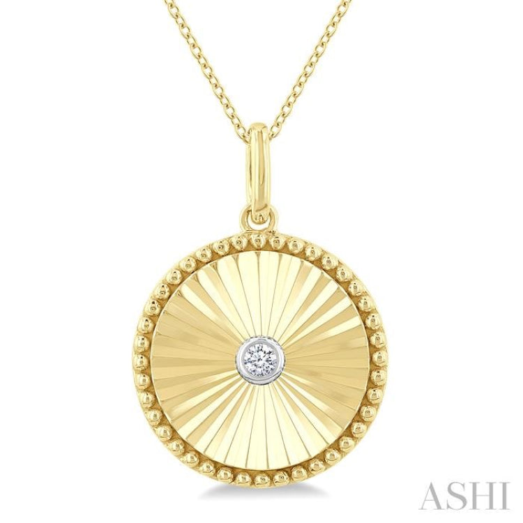 1/20 Ctw Round Fluted Medallion Round Cut Diamond Pendant With Chain in Yellow Gold Vermeil