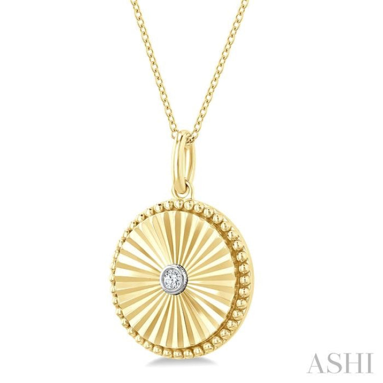 1/20 Ctw Round Fluted Medallion Round Cut Diamond Pendant With Chain in Yellow Gold Vermeil