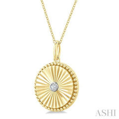 1/20 Ctw Round Fluted Medallion Round Cut Diamond Pendant With Chain in Yellow Gold Vermeil