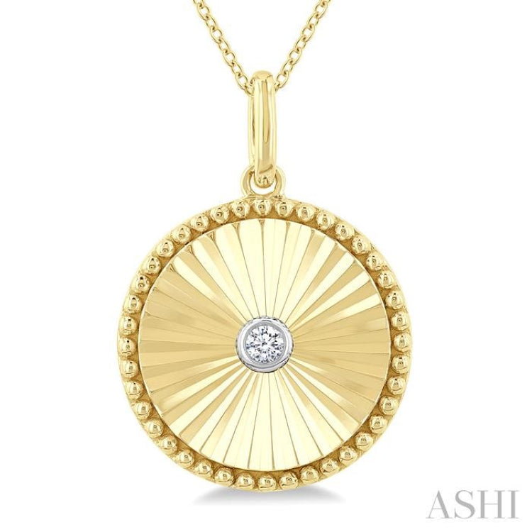 1/20 Ctw Round Fluted Medallion Round Cut Diamond Pendant With Chain in Yellow Gold Vermeil