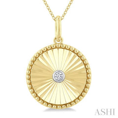 1/20 Ctw Round Fluted Medallion Round Cut Diamond Pendant With Chain in Yellow Gold Vermeil