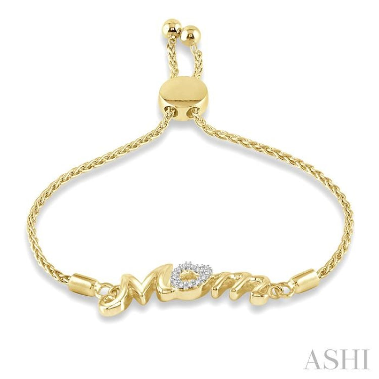 1/20 Ctw MOM Carved Round Cut Diamond Lariat Bracelet in Yellow Gold Vermeil