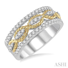 1/2 Ctw Twisted Rope Two Tone Round Cut Diamond Fashion Ring in 14K White and Yellow Gold