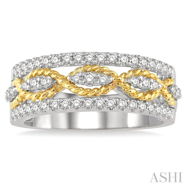 1/2 Ctw Twisted Rope Two Tone Round Cut Diamond Fashion Ring in 14K White and Yellow Gold