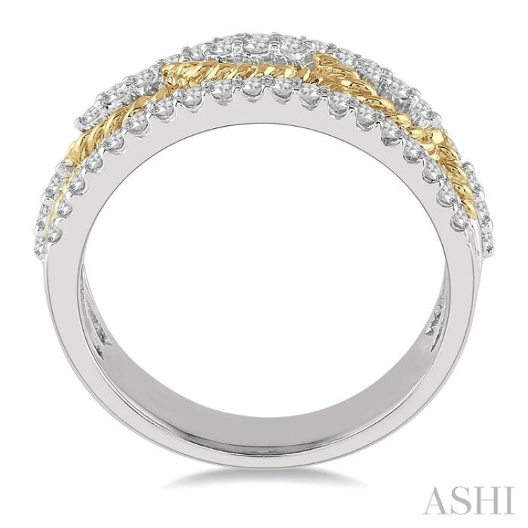 1/2 Ctw Twisted Rope Two Tone Round Cut Diamond Fashion Ring in 14K White and Yellow Gold