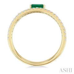 5x3 MM East-West Set Emerald and 1/4 Ctw Round Cut Diamond Precious Layered Fashion Ring in 10K Yellow Gold