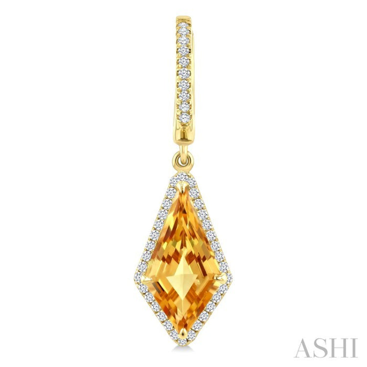 14X7 MM Kite Shape Citrine and 1/3 Ctw Round Cut Diamond Semi-Precious Earrings in 14K Yellow Gold