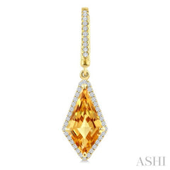 14X7 MM Kite Shape Citrine and 1/3 Ctw Round Cut Diamond Semi-Precious Earrings in 14K Yellow Gold