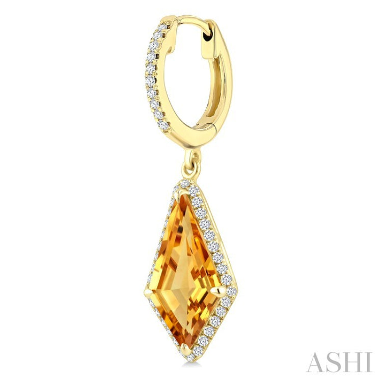 14X7 MM Kite Shape Citrine and 1/3 Ctw Round Cut Diamond Semi-Precious Earrings in 14K Yellow Gold