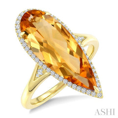 22X8 MM Pear Shape Citrine and 1/5 Ctw Round Cut Diamond Semi-Precious Ring in 14K Yellow Gold