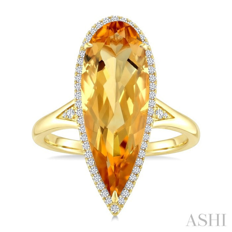22X8 MM Pear Shape Citrine and 1/5 Ctw Round Cut Diamond Semi-Precious Ring in 14K Yellow Gold