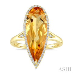 22X8 MM Pear Shape Citrine and 1/5 Ctw Round Cut Diamond Semi-Precious Ring in 14K Yellow Gold