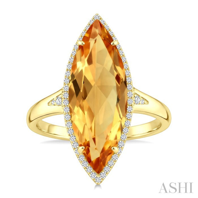 22X8 MM Marquise Shape Citrine and 1/5 Ctw Round Cut Diamond Semi-Precious Ring in 14K Yellow Gold