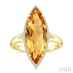 22X8 MM Marquise Shape Citrine and 1/5 Ctw Round Cut Diamond Semi-Precious Ring in 14K Yellow Gold
