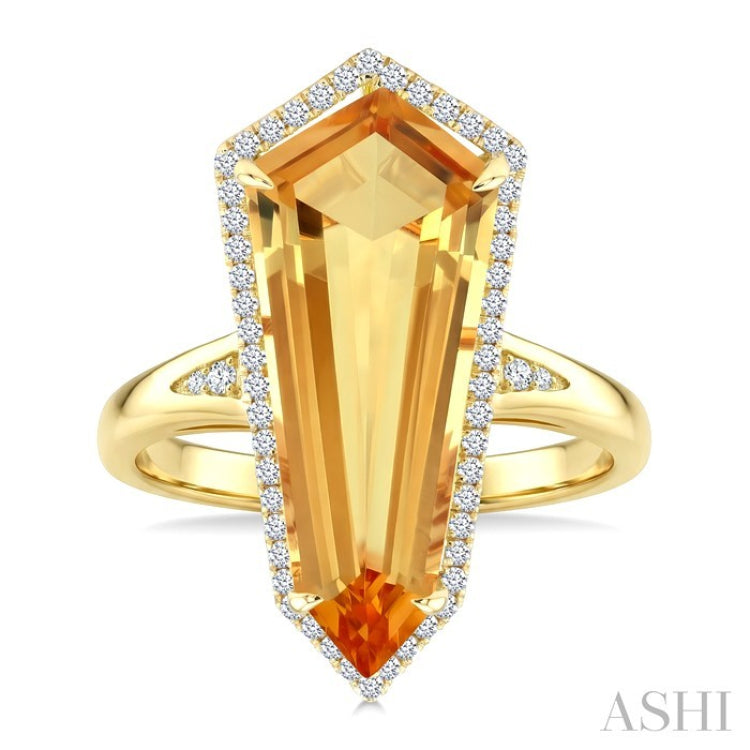 22X9 MM Shield Shape Citrine and 1/4 Ctw Round Cut Diamond Semi-Precious Ring in 14K Yellow Gold