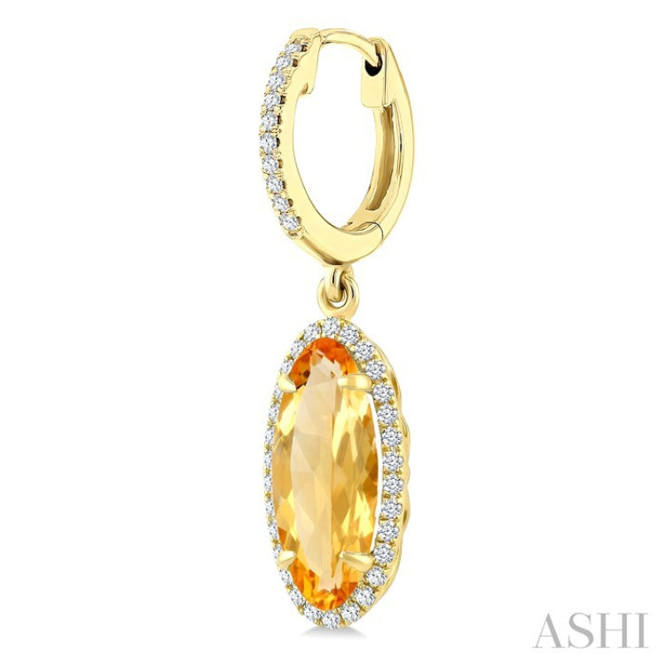 12X5 MM Oval Shape Citrine and 1/3 Ctw Round Cut Diamond Semi-Precious Earrings in 10K Yellow Gold