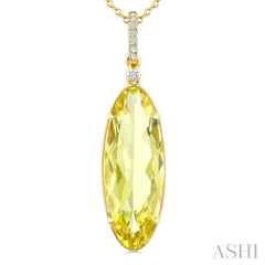 22X8 MM Oval Shape Lemon Quartz and 1/20 Ctw Round Cut Diamond Semi-Precious Pendant With Chain in 14K Yellow Gold