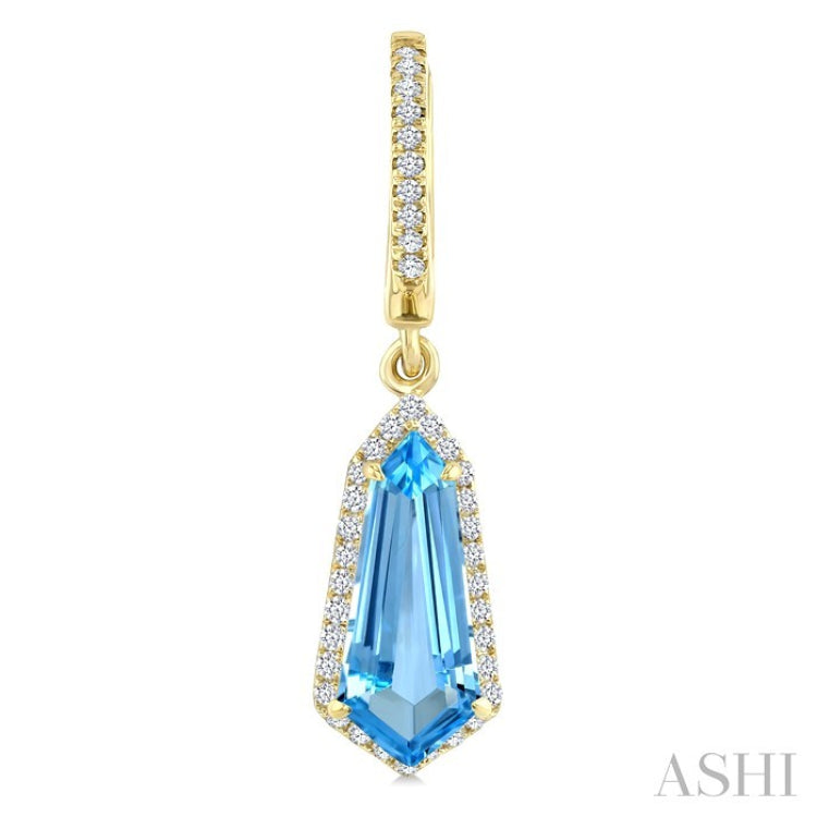 12X5 MM Shield Shape Blue Topaz and 1/3 Ctw Round Cut Diamond Semi-Precious Earrings in 10K Yellow Gold