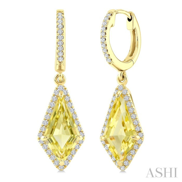 12X5 MM Kite Shape Lemon Quartz and 1/3 Ctw Round Cut Diamond Semi-Precious Earrings in 10K Yellow Gold
