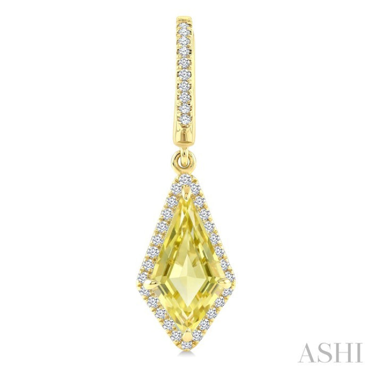 12X5 MM Kite Shape Lemon Quartz and 1/3 Ctw Round Cut Diamond Semi-Precious Earrings in 10K Yellow Gold