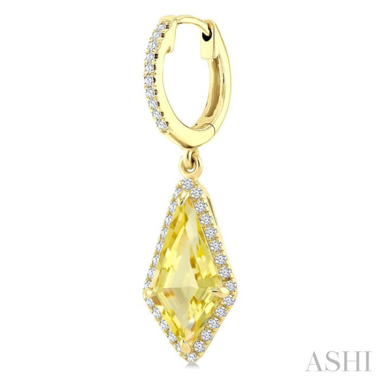 12X5 MM Kite Shape Lemon Quartz and 1/3 Ctw Round Cut Diamond Semi-Precious Earrings in 10K Yellow Gold