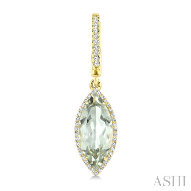 16X7 MM Marquise Shape Green Amethyst and 3/8 Ctw Round Cut Diamond Semi-Precious Earrings in 14K Yellow Gold
