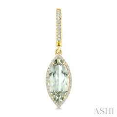 16X7 MM Marquise Shape Green Amethyst and 3/8 Ctw Round Cut Diamond Semi-Precious Earrings in 14K Yellow Gold