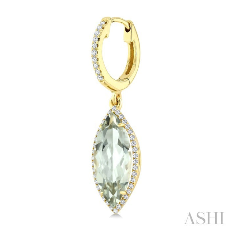 16X7 MM Marquise Shape Green Amethyst and 3/8 Ctw Round Cut Diamond Semi-Precious Earrings in 14K Yellow Gold