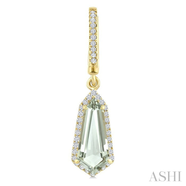 12X5 MM Shield Shape Green Amethyst and 1/3 Ctw Round Cut Diamond Semi-Precious Earrings in 10K Yellow Gold