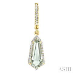 12X5 MM Shield Shape Green Amethyst and 1/3 Ctw Round Cut Diamond Semi-Precious Earrings in 10K Yellow Gold