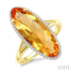 22X8 MM Oval Shape Citrine and 1/5 Ctw Round Cut Diamond Semi-Precious Ring in 14K Yellow Gold
