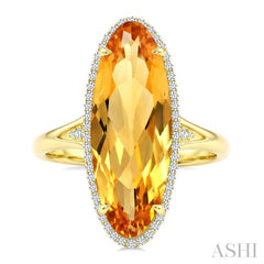 22X8 MM Oval Shape Citrine and 1/5 Ctw Round Cut Diamond Semi-Precious Ring in 14K Yellow Gold