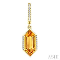 14X6 MM Hexagon Shape Citrine and 1/5 Ctw Round Cut Diamond Semi-Precious Earrings in 14K Yellow Gold