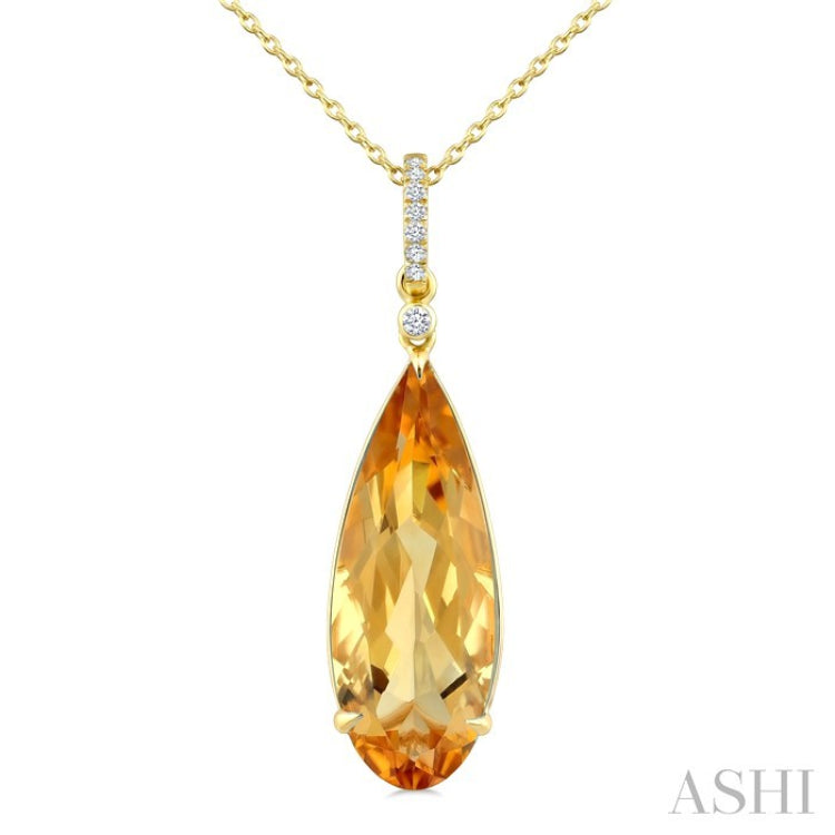 22X8 MM Pear Shape Citrine and 1/20 Ctw Round Cut Diamond Semi-Precious Pendant With Chain in 14K Yellow Gold