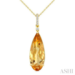 22X8 MM Pear Shape Citrine and 1/20 Ctw Round Cut Diamond Semi-Precious Pendant With Chain in 14K Yellow Gold