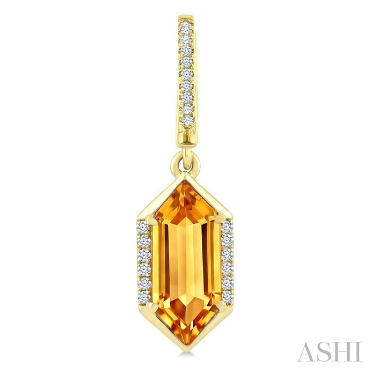 12X5 MM Hexagon Shape Citrine and 1/5 Ctw Round Cut Diamond Semi-Precious Earrings in 10K Yellow Gold