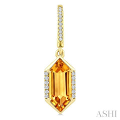 12X5 MM Hexagon Shape Citrine and 1/5 Ctw Round Cut Diamond Semi-Precious Earrings in 10K Yellow Gold