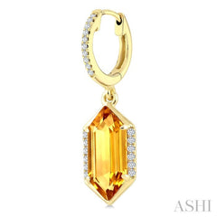 12X5 MM Hexagon Shape Citrine and 1/5 Ctw Round Cut Diamond Semi-Precious Earrings in 10K Yellow Gold