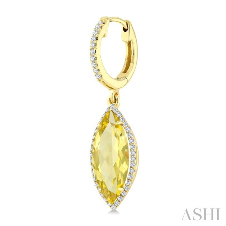 16X7 MM Marquise Shape Lemon Quartz and 3/8 Ctw Round Cut Diamond Semi-Precious Earrings in 14K Yellow Gold