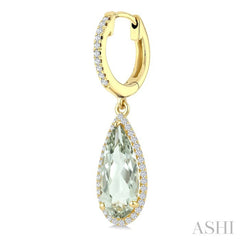 14X6 MM Pear Shape Green Amethyst and 1/3 Ctw Round Cut Diamond Semi-Precious Earrings in 14K Yellow Gold
