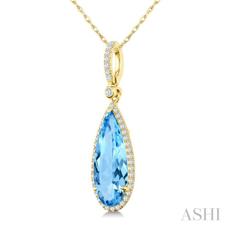 16X6 MM Pear Shape Blue Topaz and 1/5 Ctw Round Cut Diamond Semi-Precious Pendant With Chain in 10K Yellow Gold