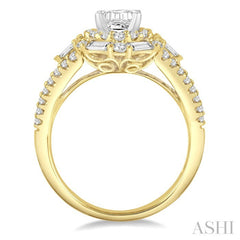1 1/10 Ctw Emerald Shape Baguette and Round Cut Diamond Semi-Mount Engagement Ring in 14K Yellow and white Gold
