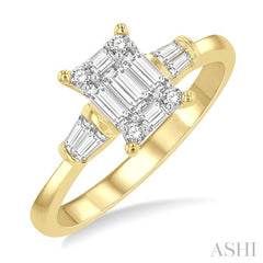 1/2 Ctw Modern Rectangular Head Baguette and Round Cut Diamond Ring in 14K Yellow and White Gold