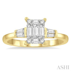 1/2 Ctw Modern Rectangular Head Baguette and Round Cut Diamond Ring in 14K Yellow and White Gold