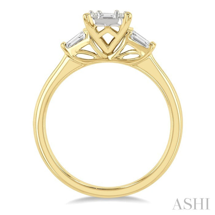 1/2 Ctw Modern Rectangular Head Baguette and Round Cut Diamond Ring in 14K Yellow and White Gold
