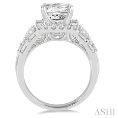 1 1/6 Ctw Princess Shape Pear, Baguette and Round Cut Diamond Semi-Mount Engagement Ring in 14K White Gold