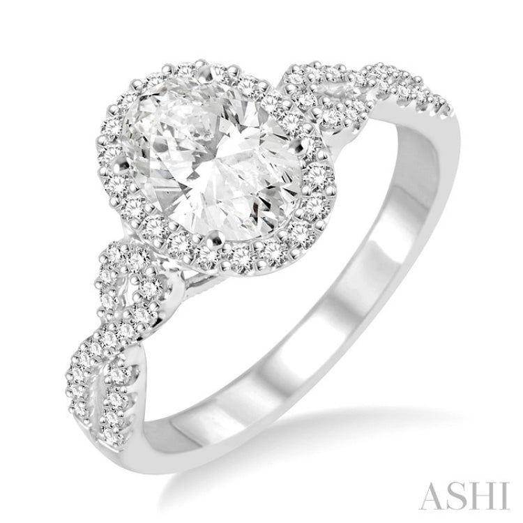 1/4 Ctw Twisted Shank Oval Shape Round Cut Diamond Semi-Mount Engagement Ring in 14K White Gold